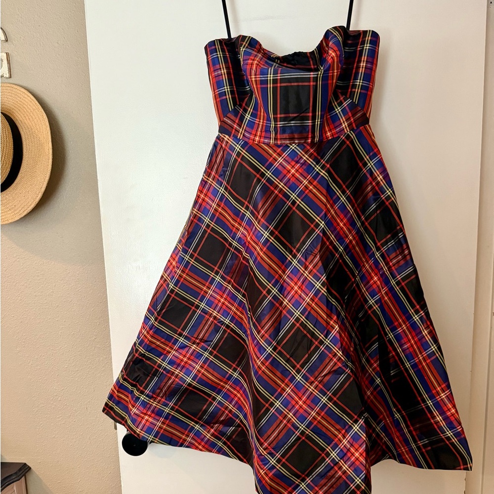 J.crew strapless plaid dress Christmas tartan j. Crew holiday quiet luxury